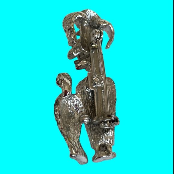Vintage Silver Tone Poodle Dog With Red Bow Tie Brooch Pin 1.25” Tall - Picture 5 of 8
